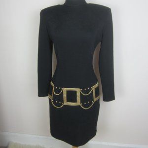 Vtg 90's JOSEPH RIBKOFF Black Bodycon Fitted Silhouette Cocktail/Club Dress S